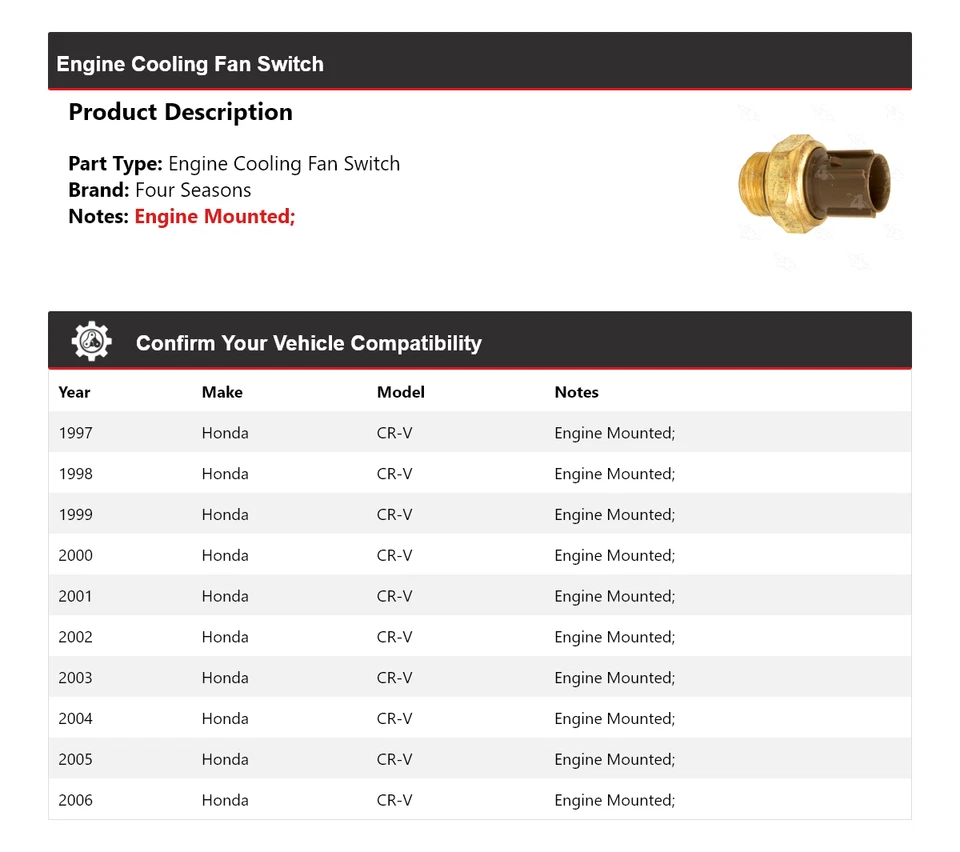 Interruptor ventilador refrigeración motor Honda CR-V 1997-2006 4 estaciones 1998 1999 2000 2001 Foto 2 de 4