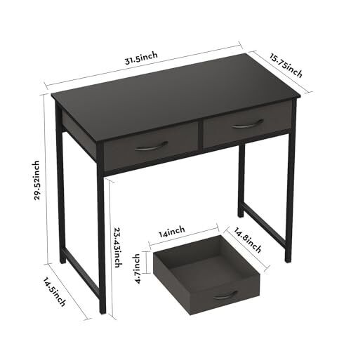 Small Computer Desk with Drawers, 31.5 Inch Vanity Small Size:31.5*15.7 Black - Picture 3 of 7