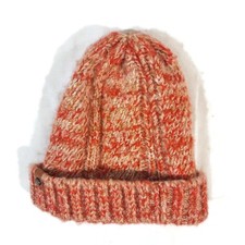 Frye  Co Knit Beanie Hat Toboggan Womens One Size Beige Orange