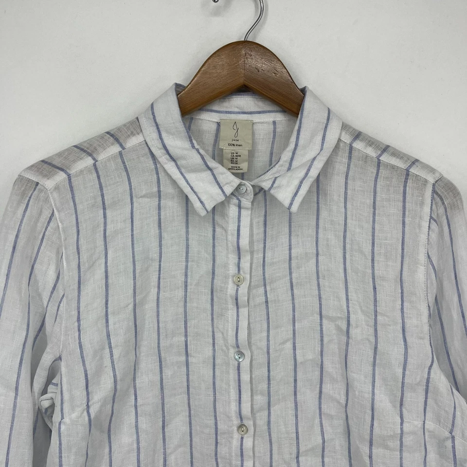 Camisa Joie manga larga con botones para mujer talla M blanca a rayas 100 % lino Foto 2 de 4