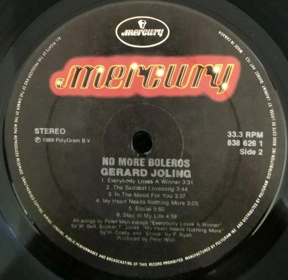 Vinyl LP Gerard Joling - No More Boleros VG+ 838 626-1 Canada Pop - Image 3 of 4