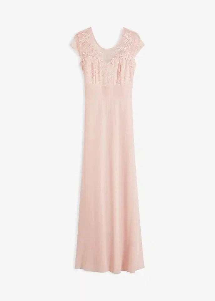Neu Chiffonkleid mit Spitze und Binde-Detail Gr. 50 Rosa Damen-Kleid Maxikleid - Bild 1 von 1