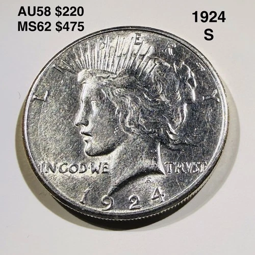 1924 S Peace Silver Dollar $1 (Lustrous CH AU Or MS)