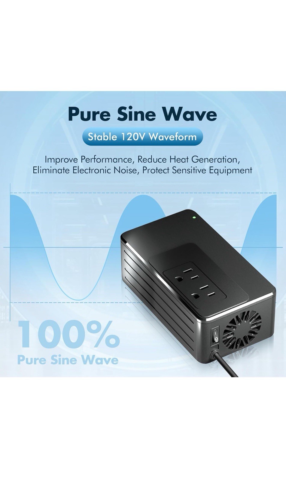 1200W Universal Travel Adapter Converter Step-Down 220V to 110V, Pure Sine Wave