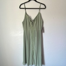 Lulus Green Lace Up Strappy Sleeveless V-Neck Midi Dress Zip Size L
