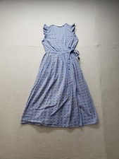 & Other Stories Women Wrap Dress 4 Blue Floral Tie Waist Flutter Sleeve Casual