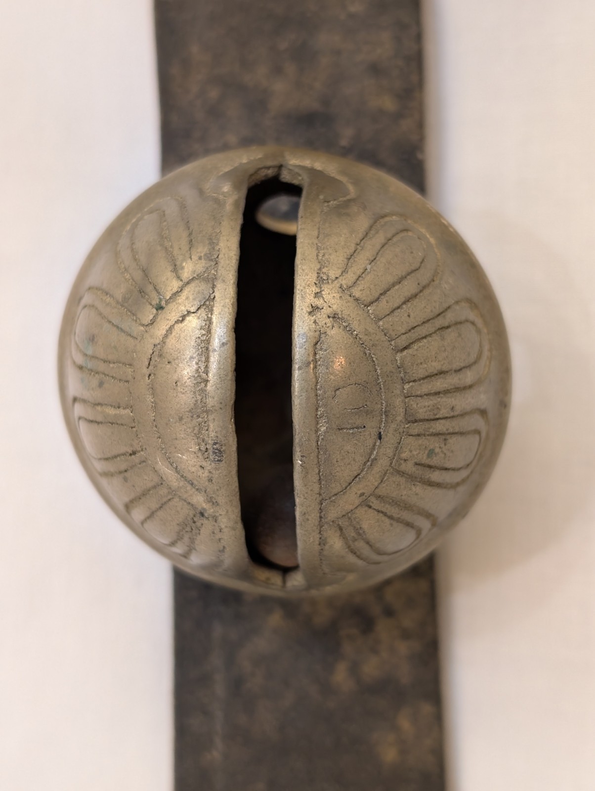 Early Antique Horse Brass Pedal Sleigh Bells on Leather Strap