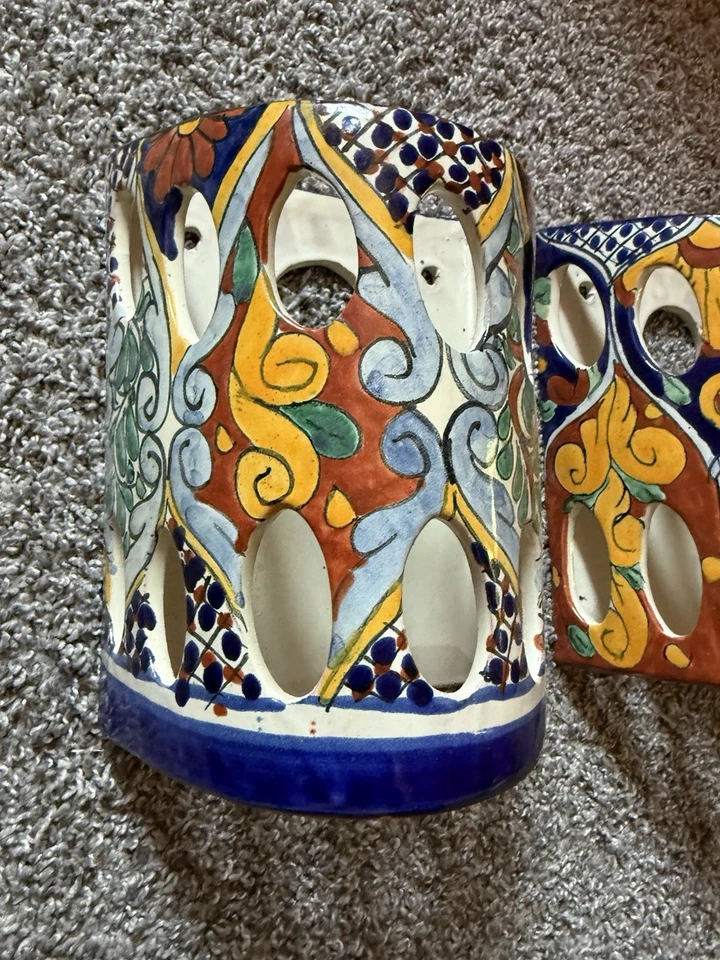 2 Mexican Handmade Pottery Talavera Wall Lighting Sconce Roughly 10” - Image 2 of 4