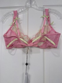 For Love & Lemons Skivvies Sheer Mesh Polka Dot Underwire Bra Pink/Green L