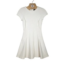 Banana Republic Ivory Textured Fit Flare Dress Cap Sleeve Size 2