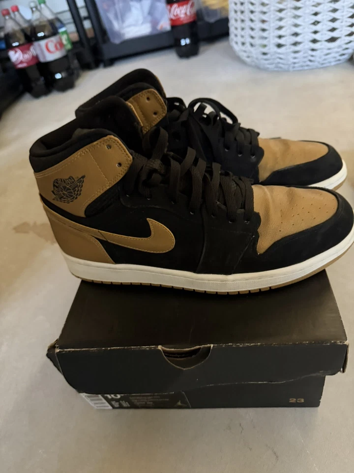 Nike Air Jordan 1 Retro Alto Melo Negro Dorado 332550-026 Hombres Zapatos Tenis 10.5 Foto 2 de 4