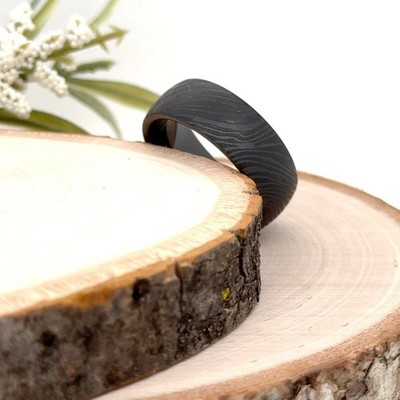 8mm Black Tungsten Christmas Gifts Ring Brushed Fingerprint Texture Unisex Band