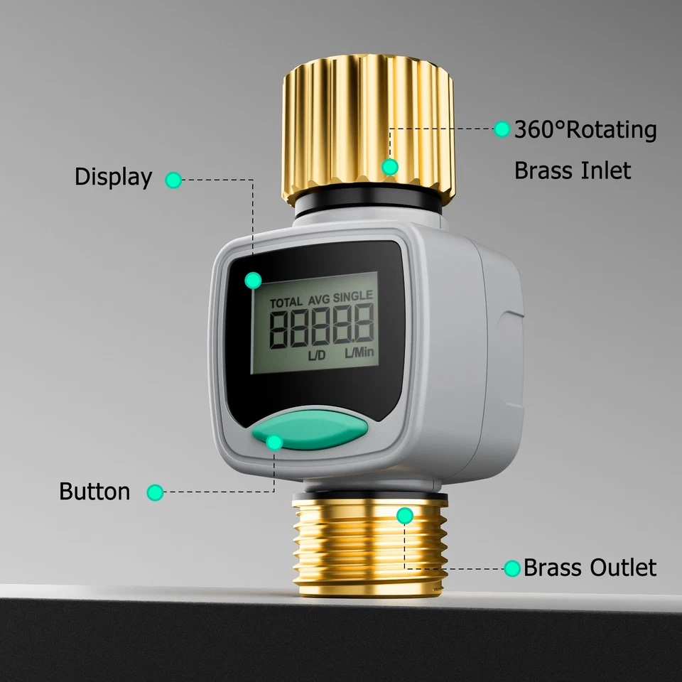 Расходомер воды для автофургона и садового шланга, счетчик галлонов/литров для измерения расхода - Изображение 2 из 4