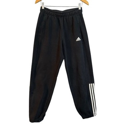 Adidas Sport Essentials Mens Black Fleece Joggers Sweatpants Medium 3 Stripe