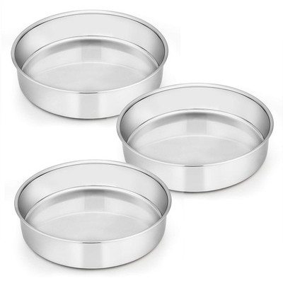 E-far 8 Inch Cake Pan Set of 3, Stainless Steel Round Layer 8 inch, Silver 