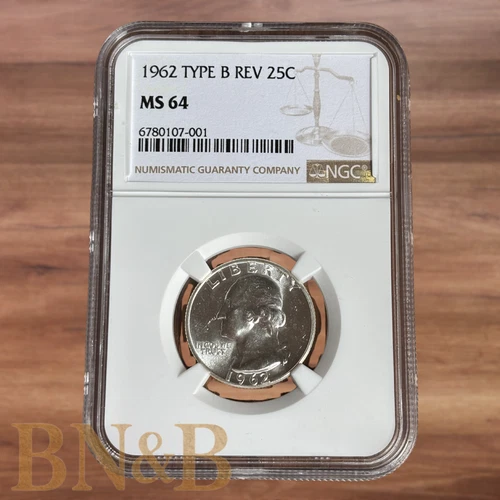 1962 Washington Quarter Type B Rev NGC MS64