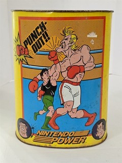 J 49 VINTAGE 1980'S NINTENDO POWER PUNCH OUT!! KIDS METAL TRASH CAN