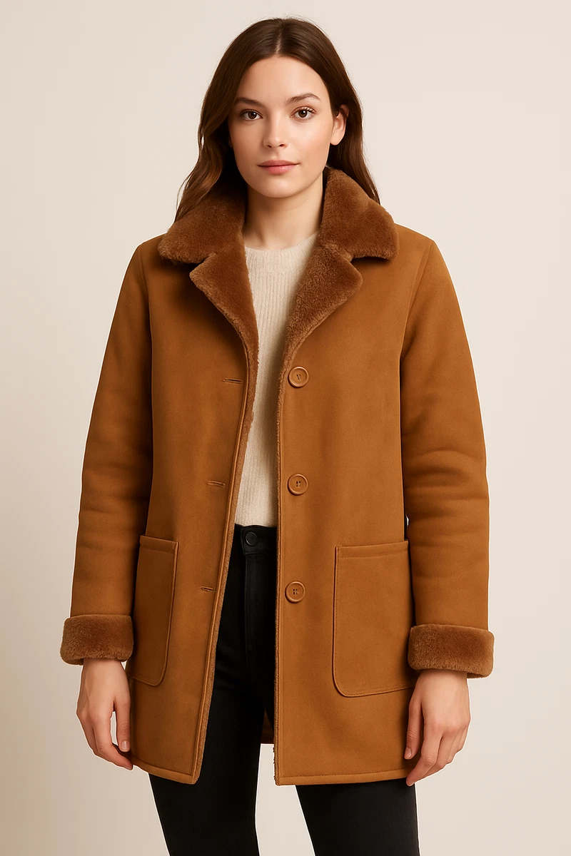 Manteau-veste OAKWOOD Marron Avec Col En Fausse Fourrure - Taille 36 (convient 38) - Neuf Sans étiquette