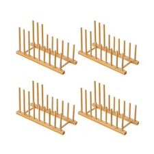 HBlife 4pcs Heighten and Widen Bamboo Dish Drying Rack Plate Bowl C... Fast Ship