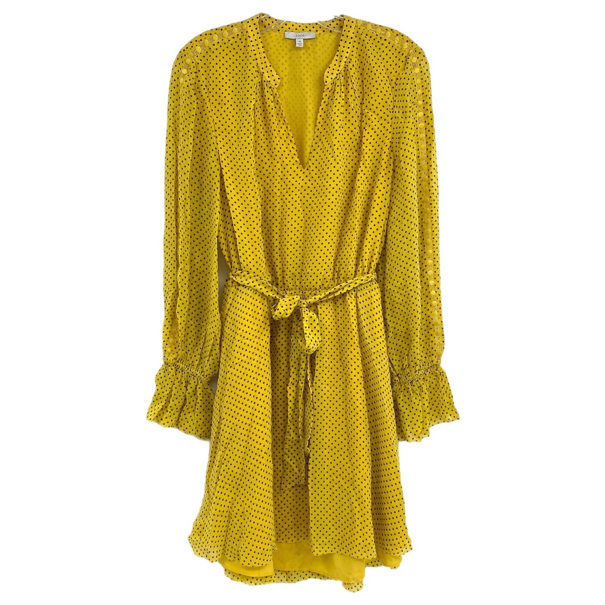 Joie Yellow Black Polka Dot Belted Mini Dress | Size M, Belted Style | eBay
