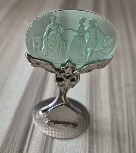 Antique Czech Intaglio Blue, Green, Pink Glass 8 Place Card Holders - Picture 4 of 6