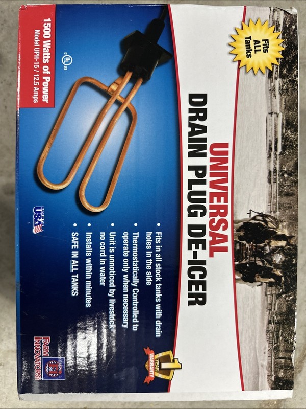 Farm Innovators UPH-15 Universal Livestock Water Tank 1500W Drain Plug De-Icer