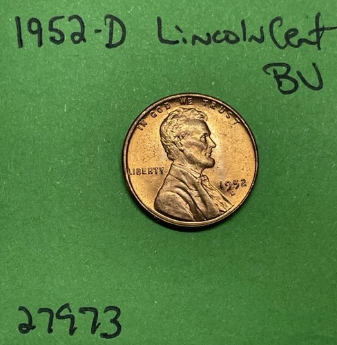 1952 D Lincoln Wheat Cent / Penny 1c BU Brilliant Uncirculated Mint State Coin
