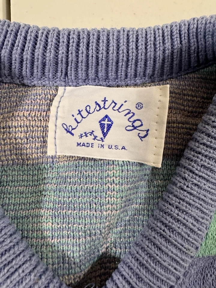 Vtg Kitestrings Baby Pastel Plaid Sweater Vest 6-9 Months Cotton Cardigan - Image 2 of 4