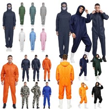 US Men's Mechanic Coverall Uniforms One Piece Hooded Jumpsuit Auto Work Rainwear