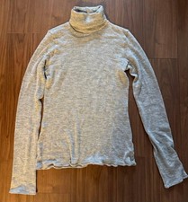 Chanel Cashmere Silk Turtleneck Sweater Gray Long Sleeve Silver Thread Soft Fit