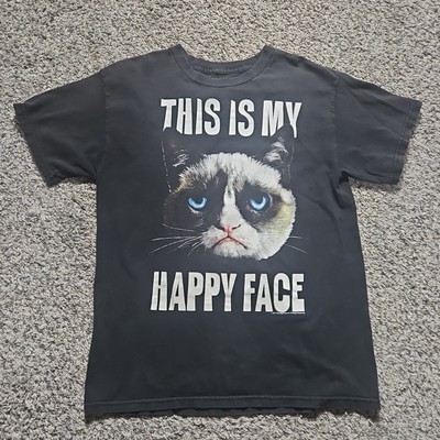 GA9 2013 Grumpy Cat ''This is My Happy Face'' Black Graphic T-Shirt Size Med