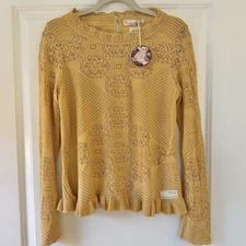 NWT Odd Molly Prancing Flower Sweater Golden Biscotti Knit Cotton Size 1 #109