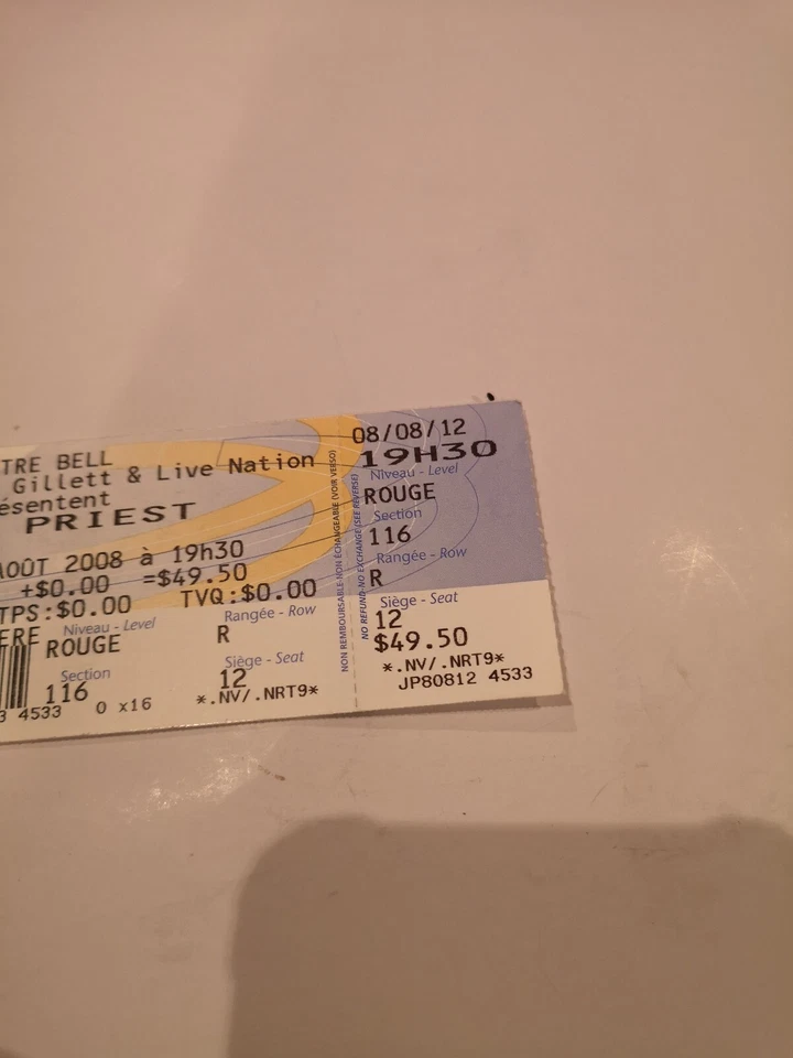  JUDAS PRIEST CONCERT MONTREAL BELL CENTRE UNUSED  TICKET STUB AUG. 12.2008p - Image 4 of 4