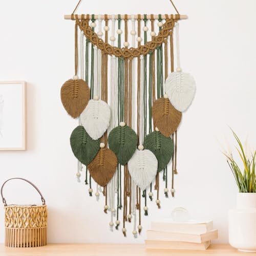 Macramé Colgante de Pared Boho Hoja Tejido Tapiz, Bohemio Chic Decoración del Hogar Marrón - Imagen 1 de 6