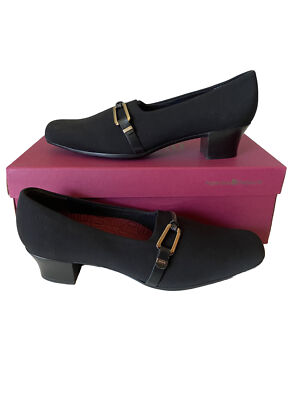 Munro Pumps Cindi Black Stretch  Block Heel  USA Size 10.5 $200 Dress Shoes