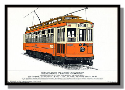 Baltimore Transit Brill Straßenbahn 1919 Spatzen Punkt gerahmt Druck kostenlose Lieferung UK