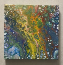 Original OOAK Fluid Abstract Painting Wall Art On 10”x10” Framed Canvas Signed