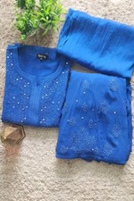 Blue Chikankari Kurta Palazzo Set with dupatta Suit for women Wedding Dress