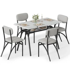 Kitchen Table Set ,5pcs Dining Room Marble Table and 4 Chairs, for Small Space