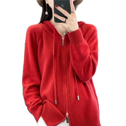Cashmere Wool Women's Sweater Long Sleeve Hooded Cardigan For Winter Autumn - Picture 15 of 38