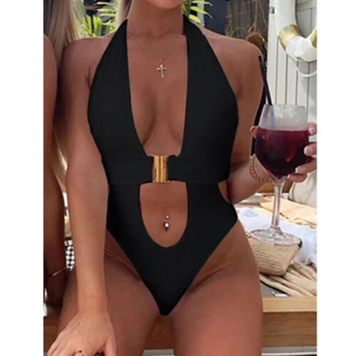 Womens Sexy High Cut Out Monokini One Piece Swimsuit Buckled Thong Bathing Suits - Picture 15 of 24