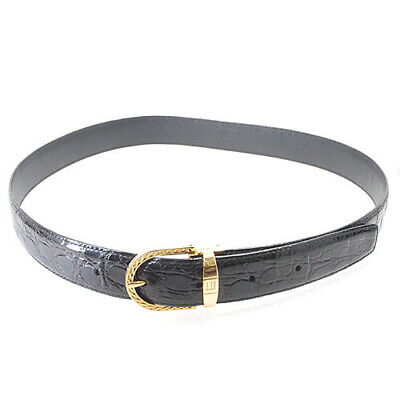 DUNHILL Crocodile men's belt Gold Buckle Black Crocodile EX DUNHILL Crocodile men's belt Gold Buckle Black Crocodile EX