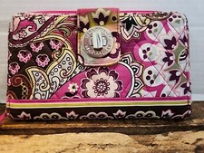 Vera Bradley Turn Lock Wallet Clutch Hot Pink, Floral, Paisley,Zippers,Colorful