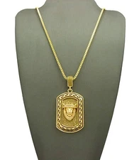NEW KING LION DOG TAG PENDANT &24" BOX CHAIN HIP HOP NECKLACE - XTP14BXG