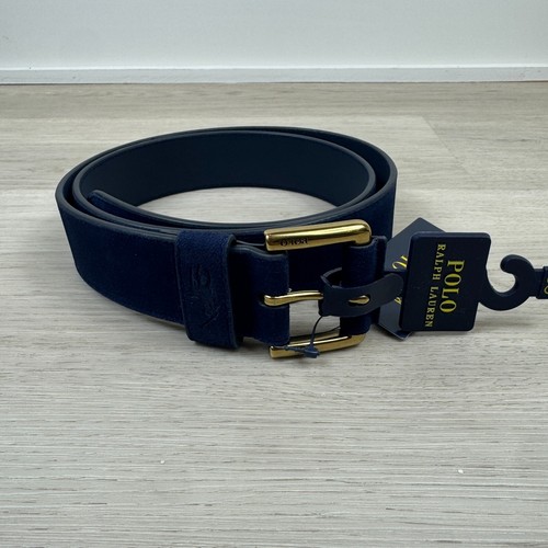 Cinturón Polo Ralph Lauren Para Hombres Firma Gamuza Hebilla Rodillo Talla 36 Azul Marino - Imagen 2 de 7