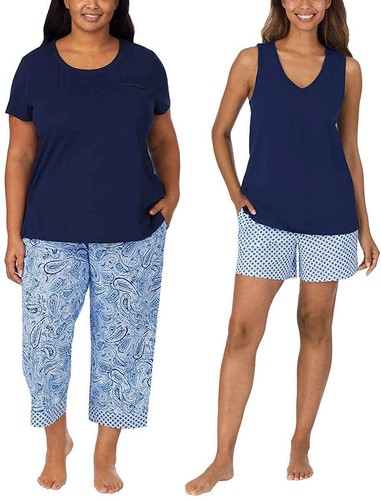 Carole Hochman Damen Pyjama-Set – Tank Top, Kurzärmeliges Oberteil, Kurze Und Caprihose, Lila Blumenmuster, Medium, M