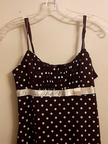 Love Tease youth size L/large brown/cream polka dot print spaghetti straps dress