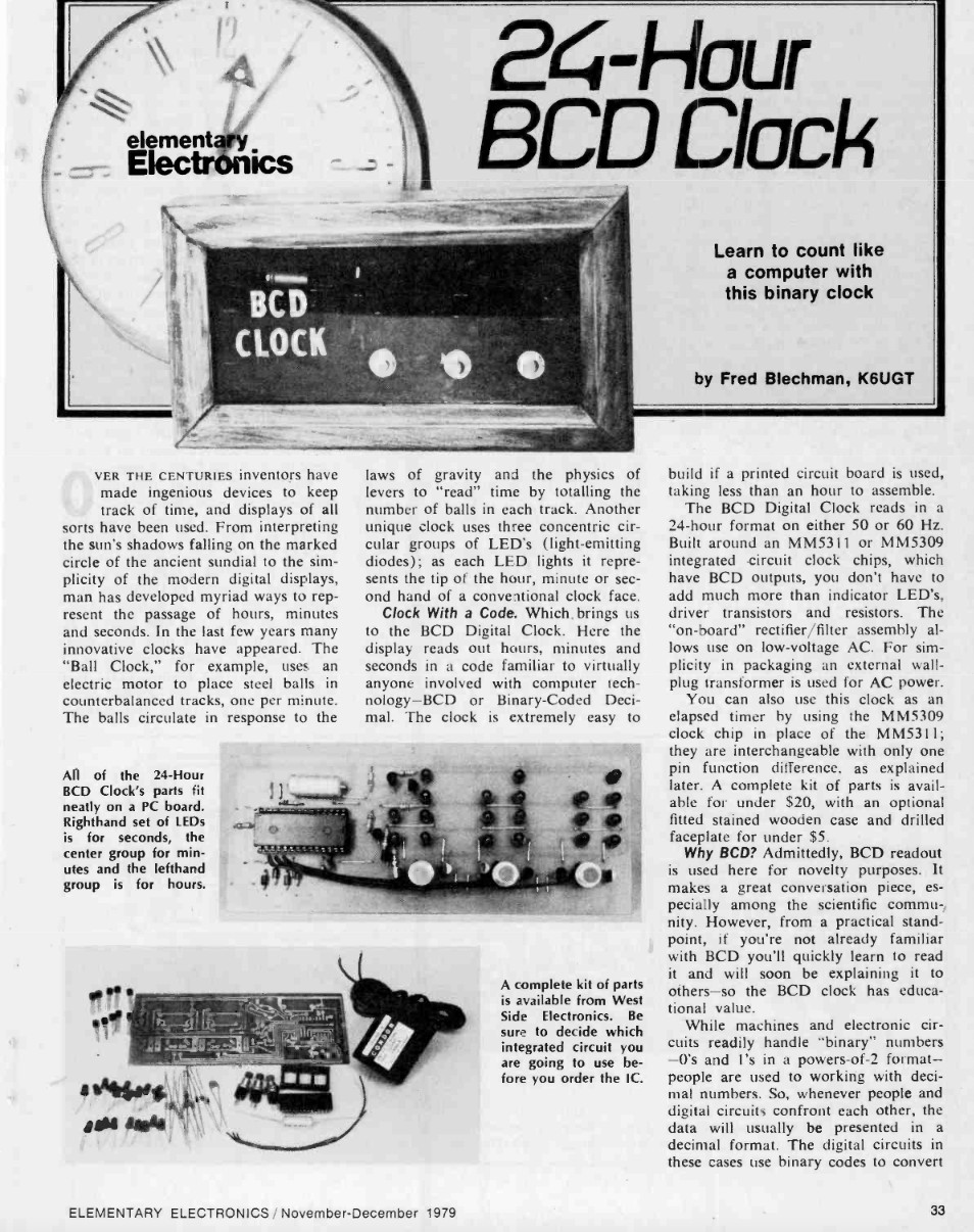 24-Hour BCD Clock - Blank PCB - Nov-Dec 1979 issue of Elementary Electronics