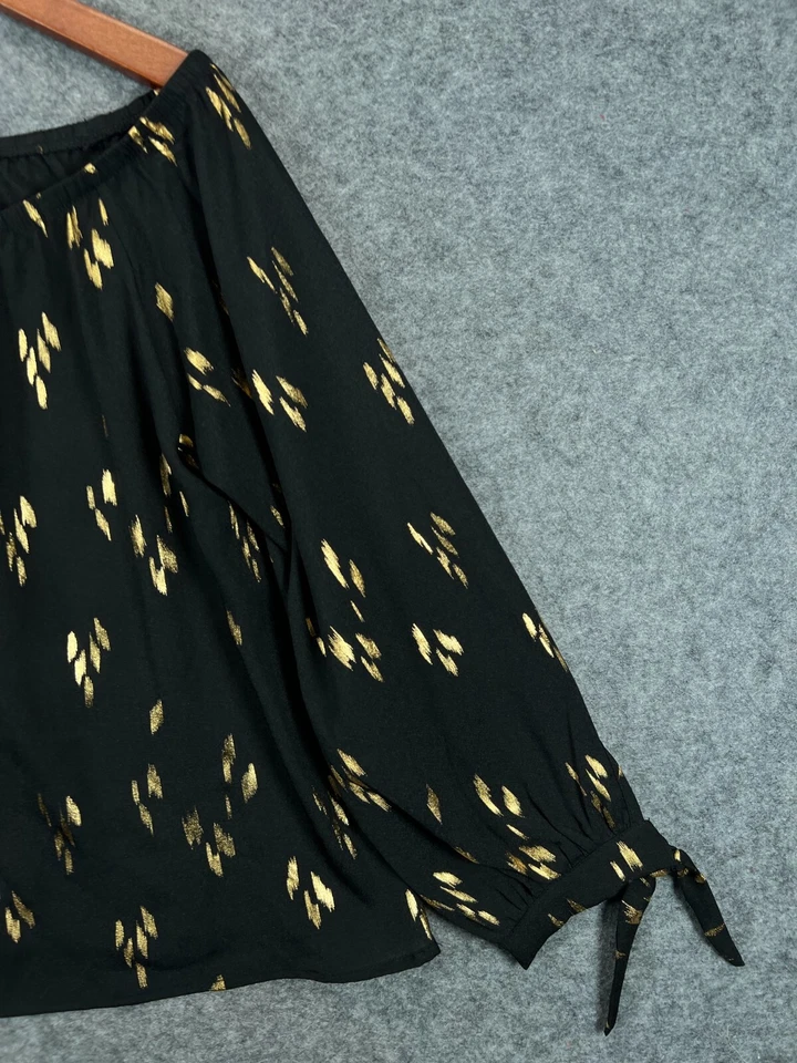 Camisa Honey Punch Para Mujer Mediana Negra Dorada Hombro Descubierto Top Blusa Media Manga Foto 4 de 4