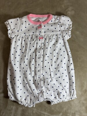 Carter s Baby Girl 6M Romper Hearts Spring Summer Snap Up White
